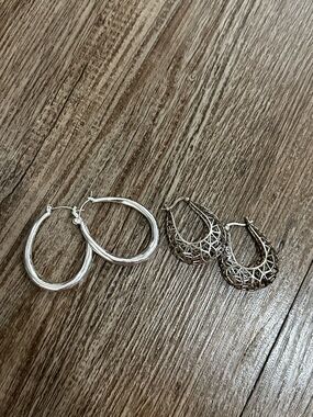 Silver Hoop Earrings Set – Classic Smooth and Filigree Teardrop